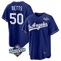 Los Angeles Dodgers #50 Mookie Betts Player Royal MASONITE World Series Game Stitched Jerseys