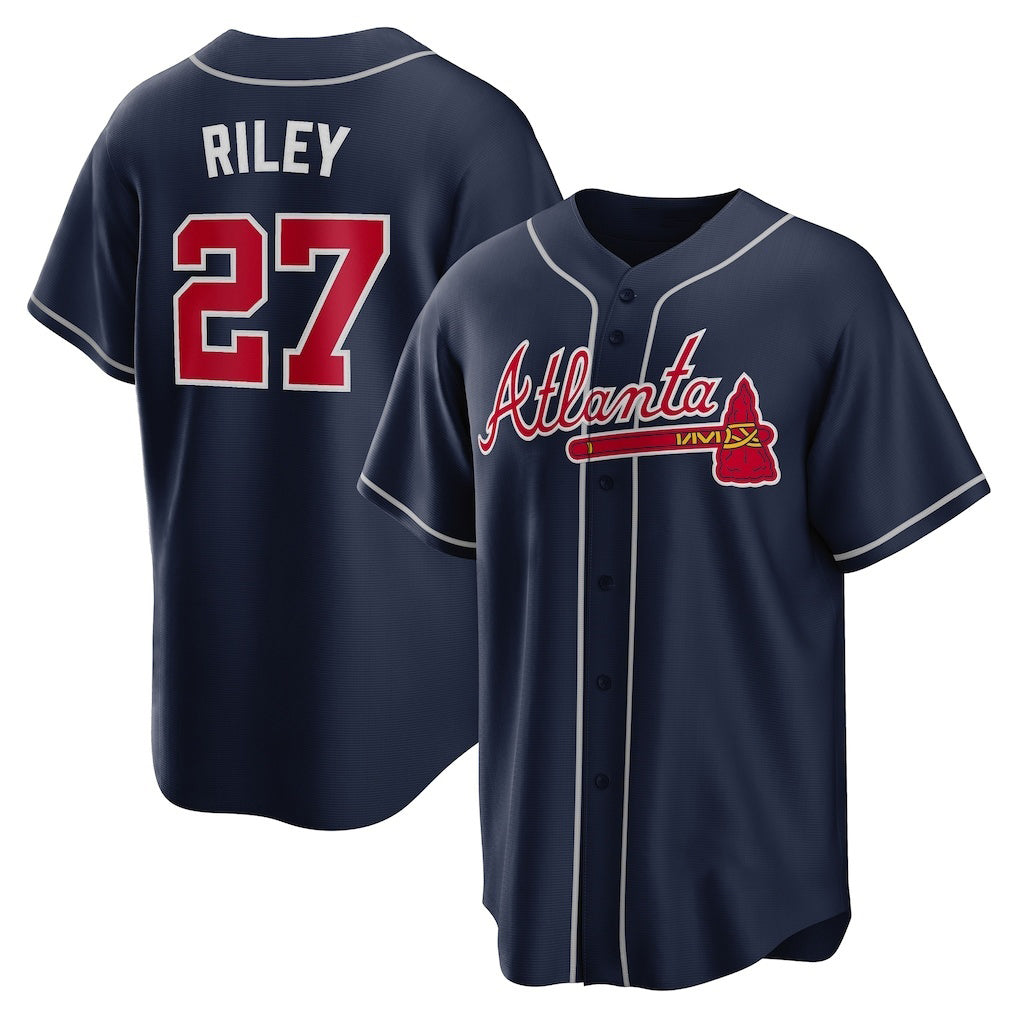 Atlanta Braves #27 Austin Riley Navy MASONITE Alternate Replica Jersey
