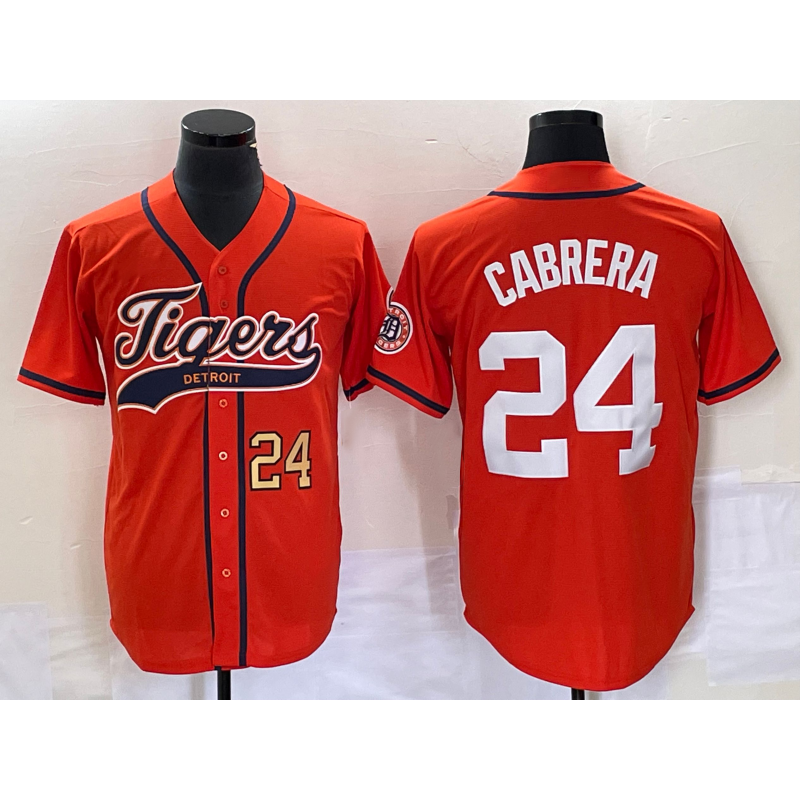 Detroit Tigers #24 Miguel Cabrera Number Orange MASONITE Cool Base Stitched Jersey