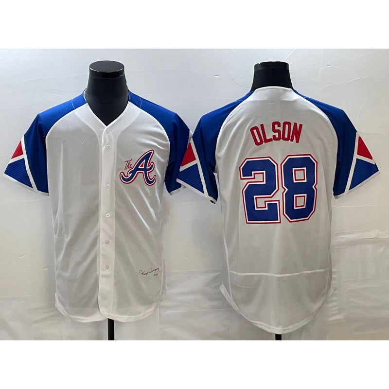 Atlanta Braves #28 Matt Olson White MASONITE 2023 City Connect Flex Base Stitched Jersey
