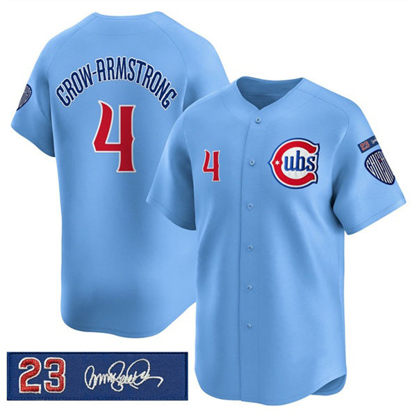 Chicago Cubs #4 Pete Crow-Armstrong Blue MASONITE 'Ryne Sandberg Tribute' Vapor Limited V3 Stitched Jersey