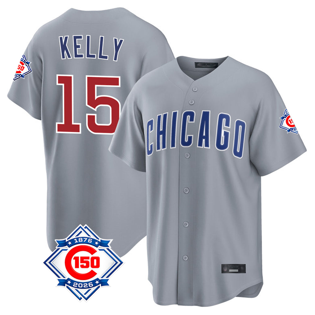 Chicago Cubs #15 Carson Kelly Player Gray MASONITE 150th Anniversary Home Game Stitched Jerseys