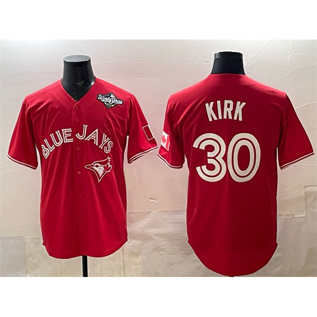 Toronto Blue Jays #30 Alejandro Kirk Red MASONITE 2025 World Series Cool Base Stitched Jersey 2