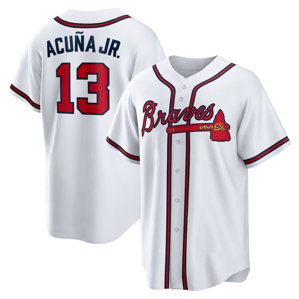 Atlanta Braves #13 Ronald Acuna Jr. White MASONITE Home Replica Player Name Jersey