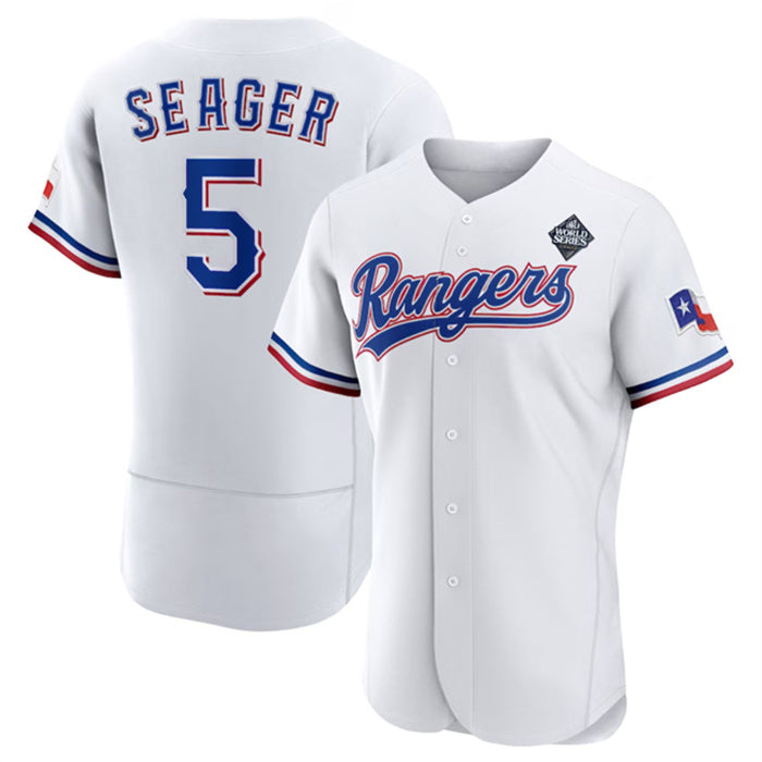 Texas Rangers #5 Corey Seager White MASONITE 2023 World Series Flex Base Stitched Jersey