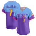 Colorado Rockies #7 Matt Holliday Player Purple-Light Blue MASONITE City Connect Limited Home T-shirt Stitched Jerseys